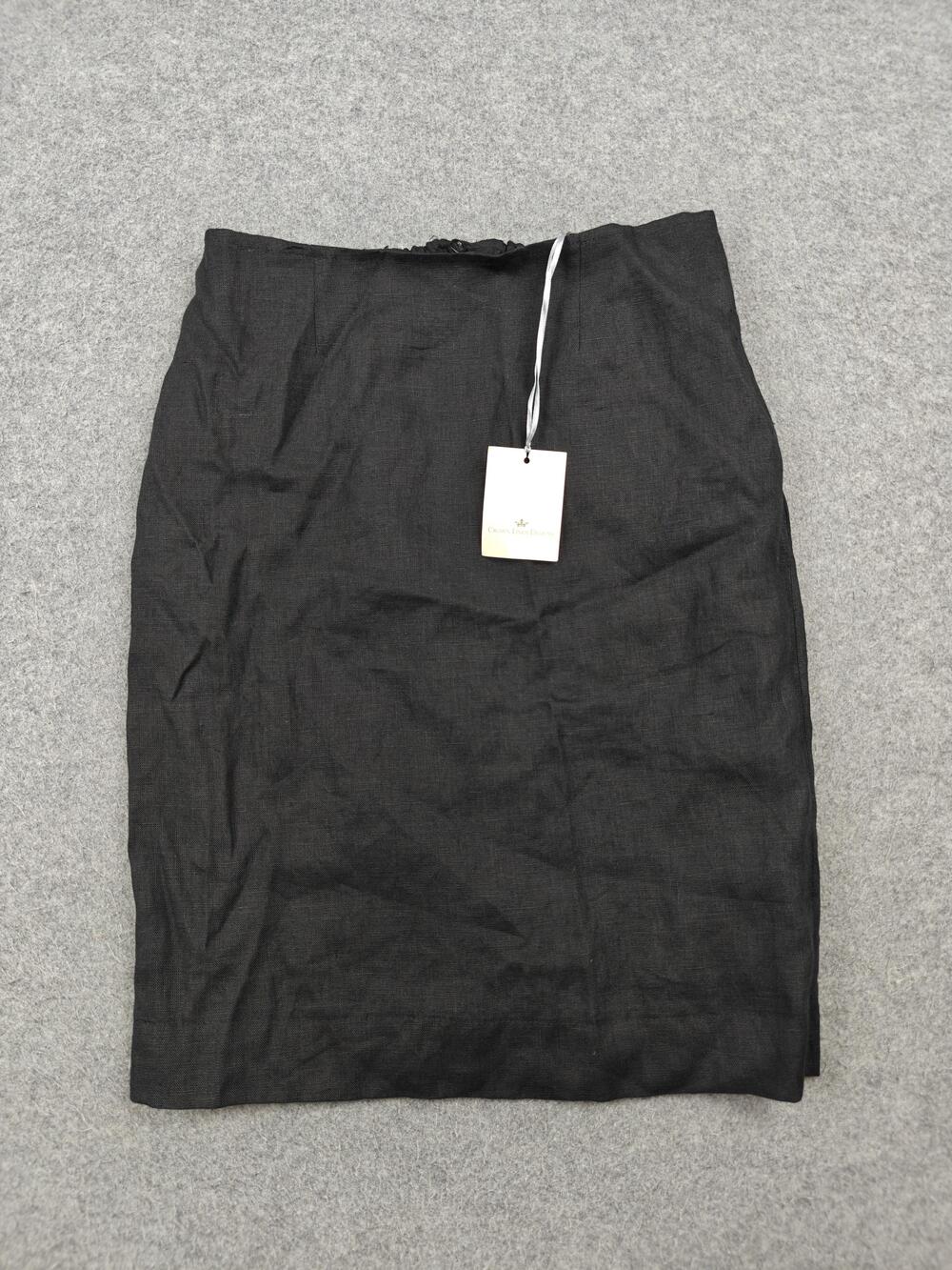 Crown Linen Designs Skirt Womens XS Black Linen Cotton Knee Length Zip Lined